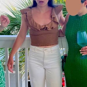 Anthropologie Ruffle Smocked Top Brown, US6